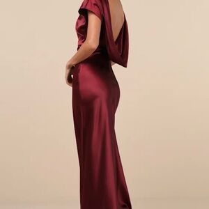 Lulus Captivating Presence Wine Red Satin Cowl Back Maxi Dress